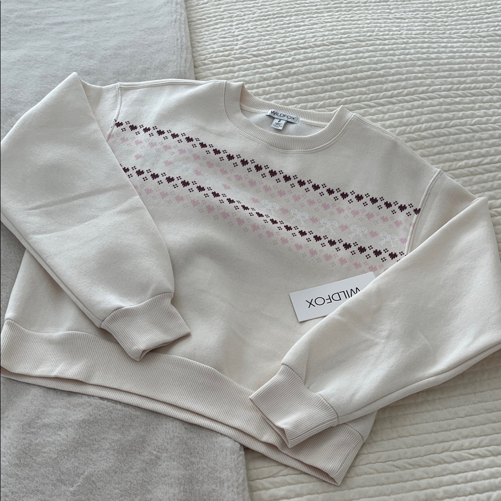 Wildfox Pullover Sweatshirt Women’s Medium Cream with Pink Hearts Brand New NWT